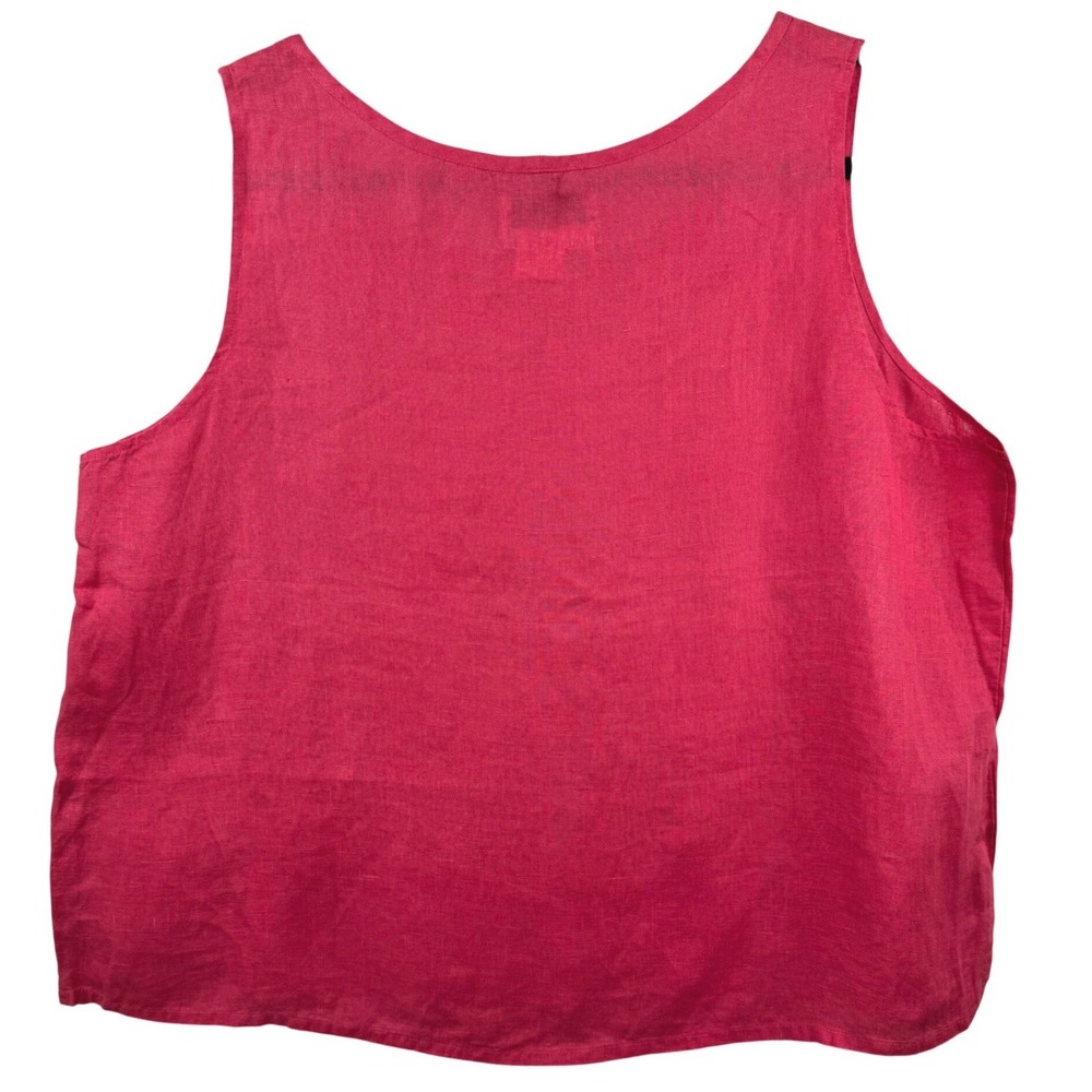 FLAX Linen Tank Top Women Large Pink Coral Sleeveless Scoop Neck Boxy Lagenlook - Picture 3 of 8